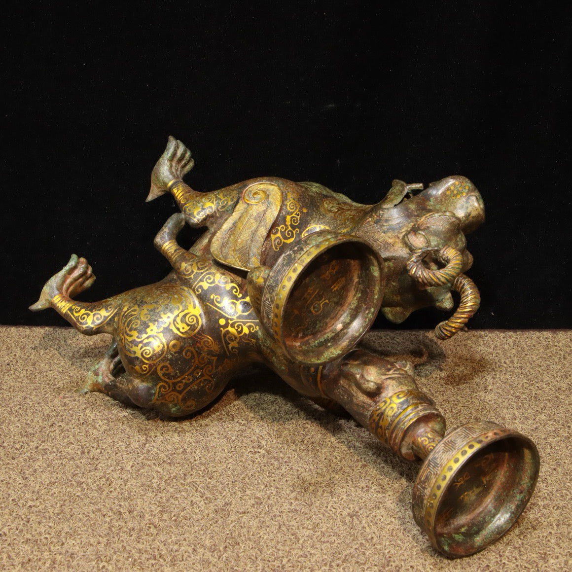 Chinese Antique Bronze - Inscription Error Gold Orc Lamp