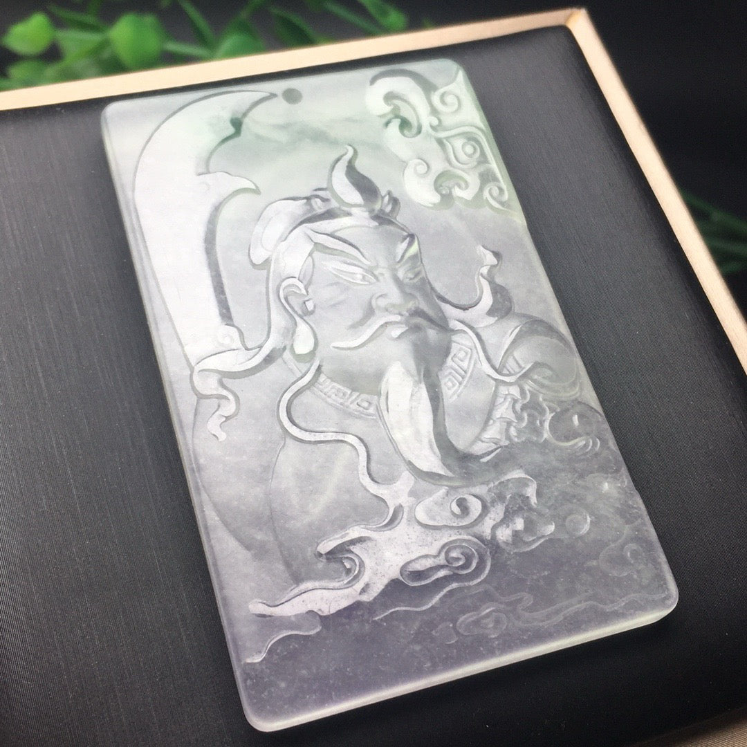 Ice seed precision frosted Guan Gong jade plaque