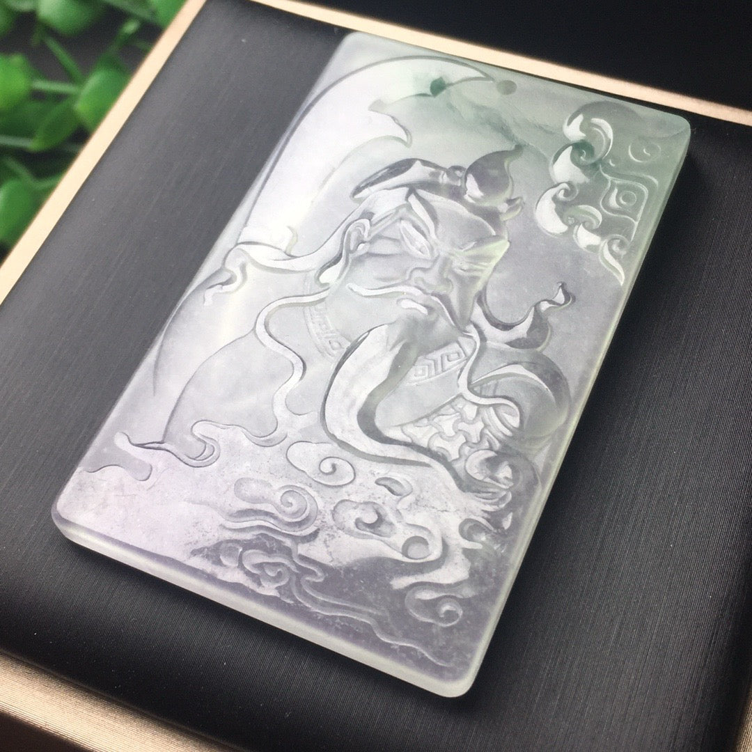 Ice seed precision frosted Guan Gong jade plaque