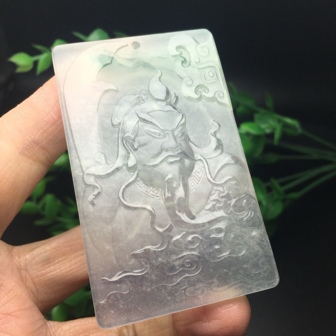 Ice seed precision frosted Guan Gong jade plaque