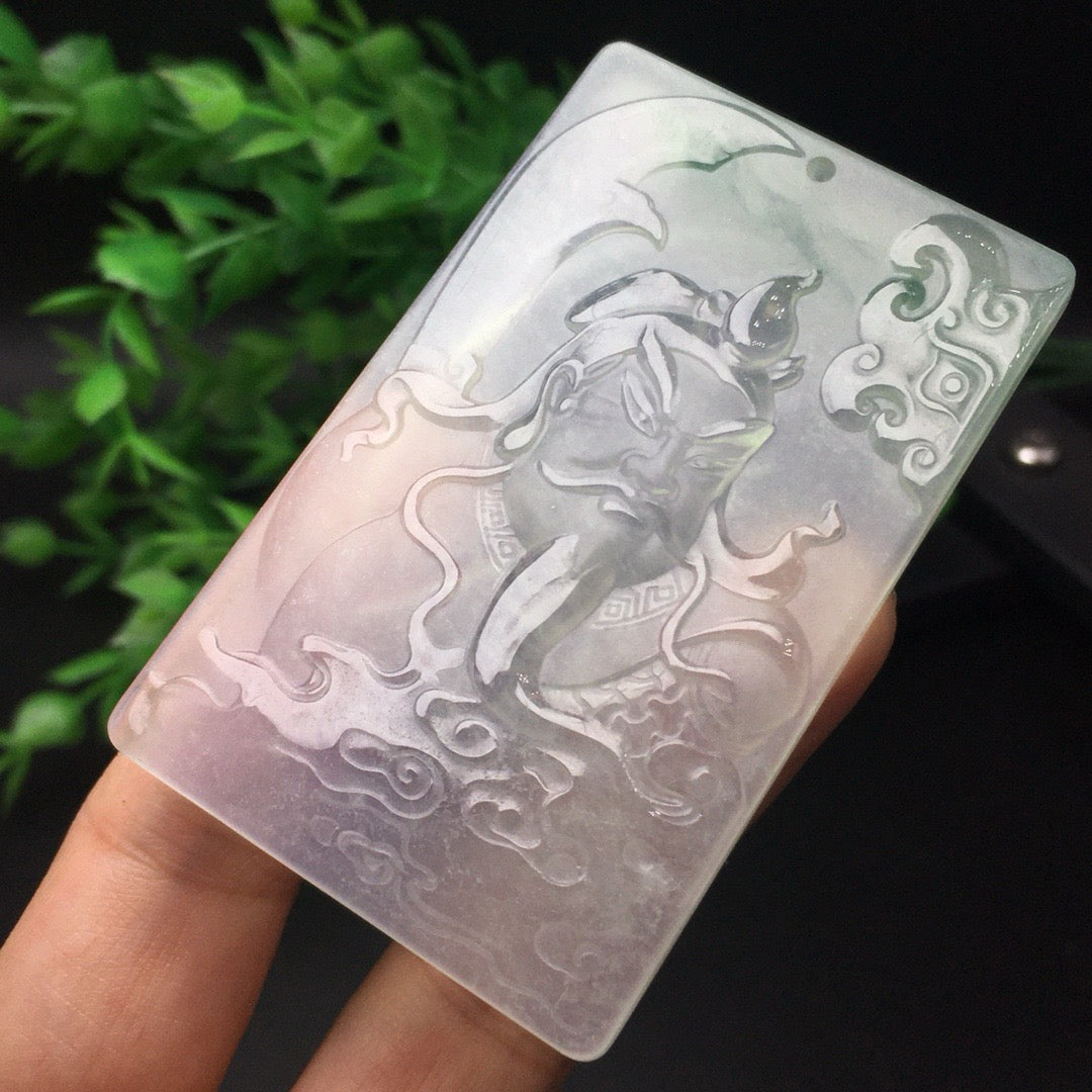 Ice seed precision frosted Guan Gong jade plaque