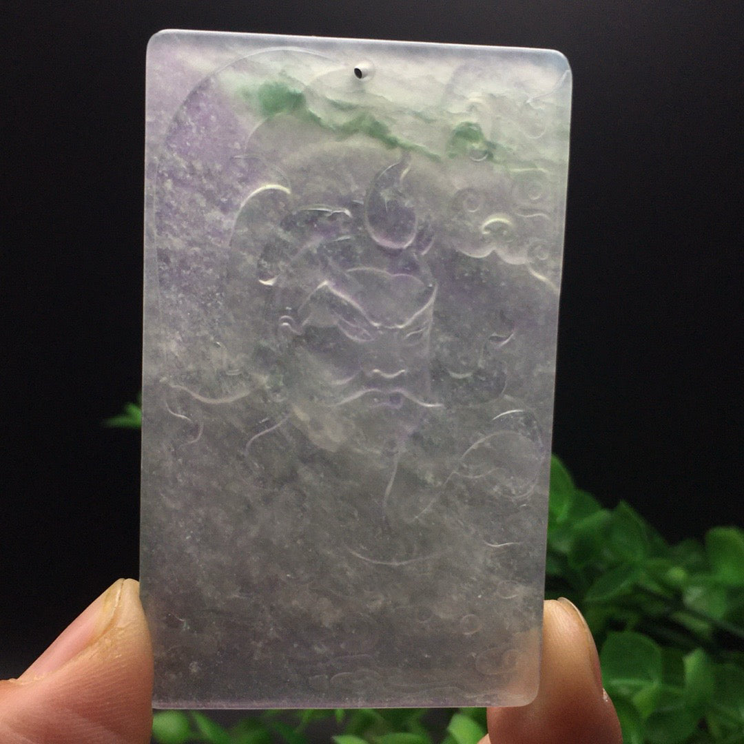 Ice seed precision frosted Guan Gong jade plaque