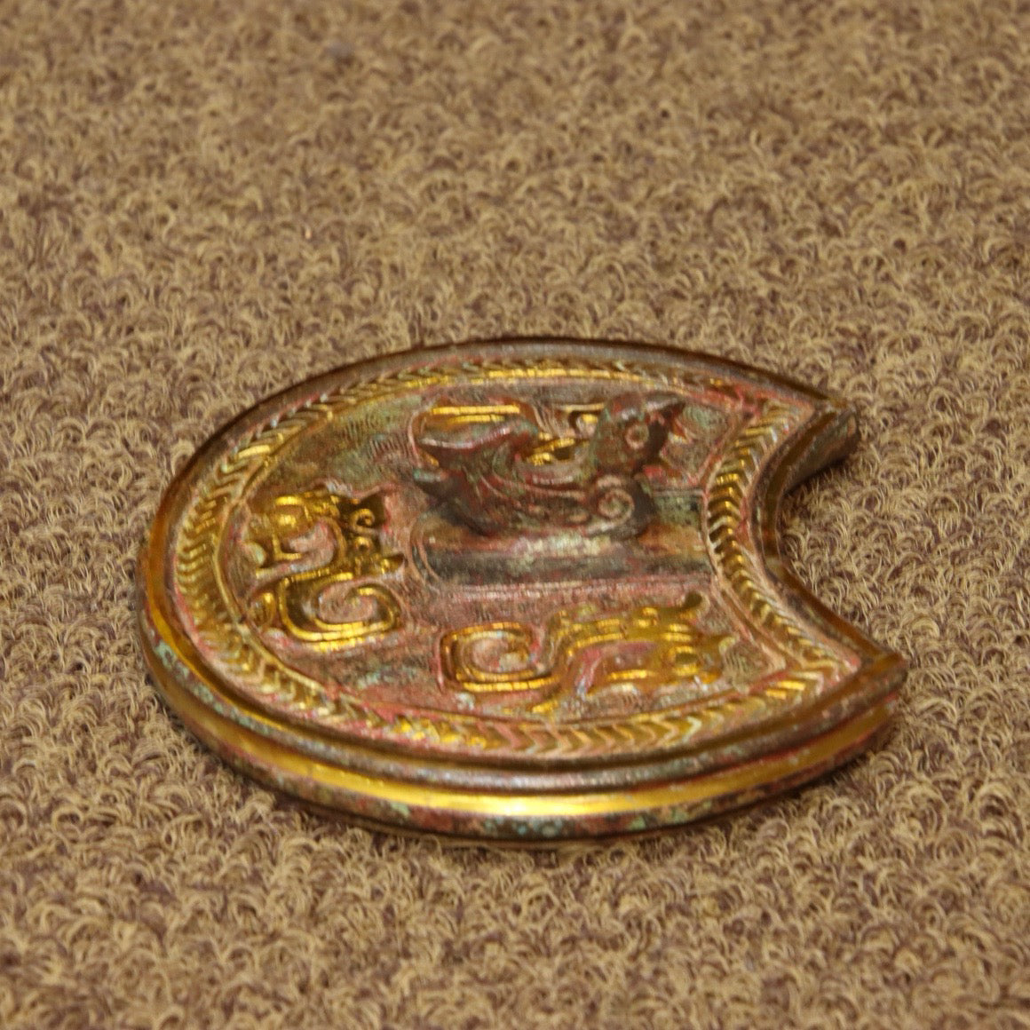 Chinese antique bronze - inlaid gold dragon and phoenix carrying beam teapot