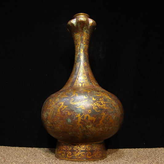 Chinese Antique Bronze - Inscripted Gold Garlic Bottle