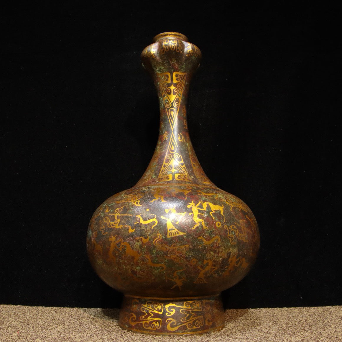 Chinese Antique Bronze - Inscripted Gold Garlic Bottle
