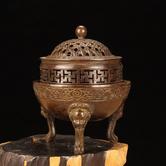 Chinese Antique Network Cover Three Layer Incense Burner
