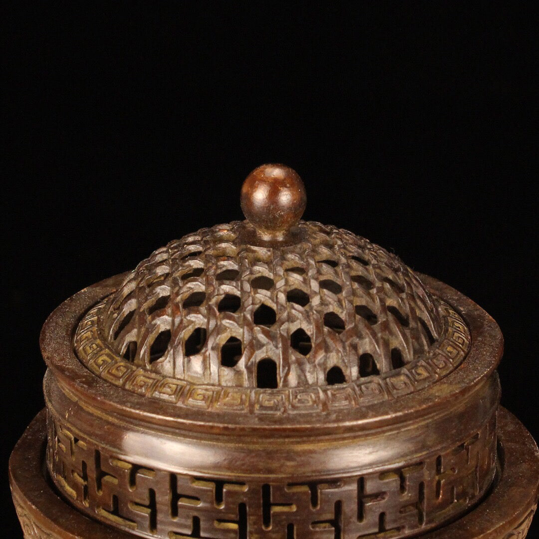 Chinese Antique Network Cover Three Layer Incense Burner