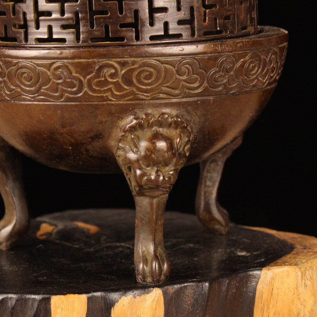 Chinese Antique Network Cover Three Layer Incense Burner