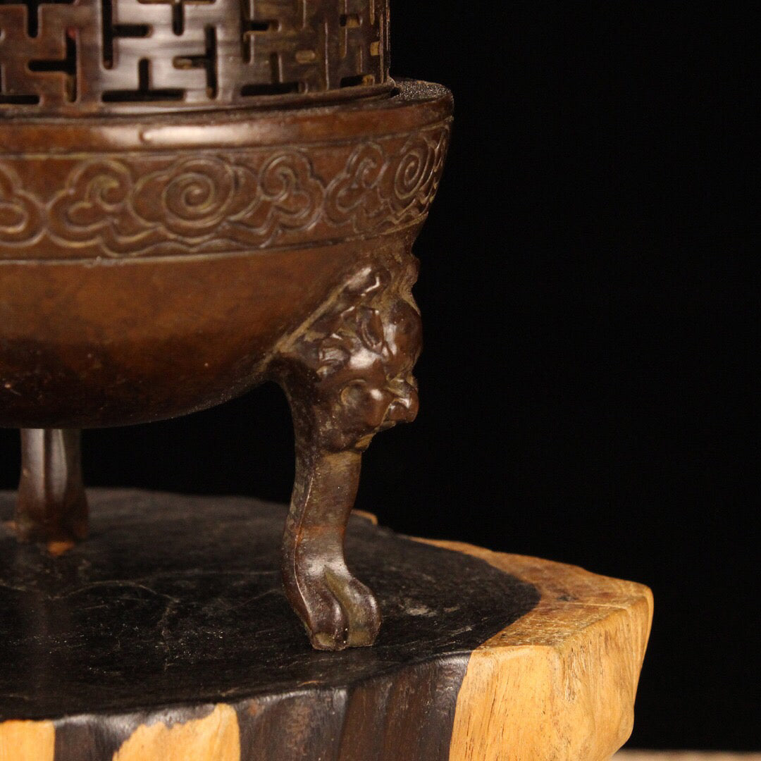 Chinese Antique Network Cover Three Layer Incense Burner