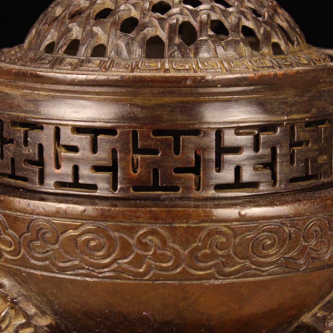 Chinese Antique Network Cover Three Layer Incense Burner