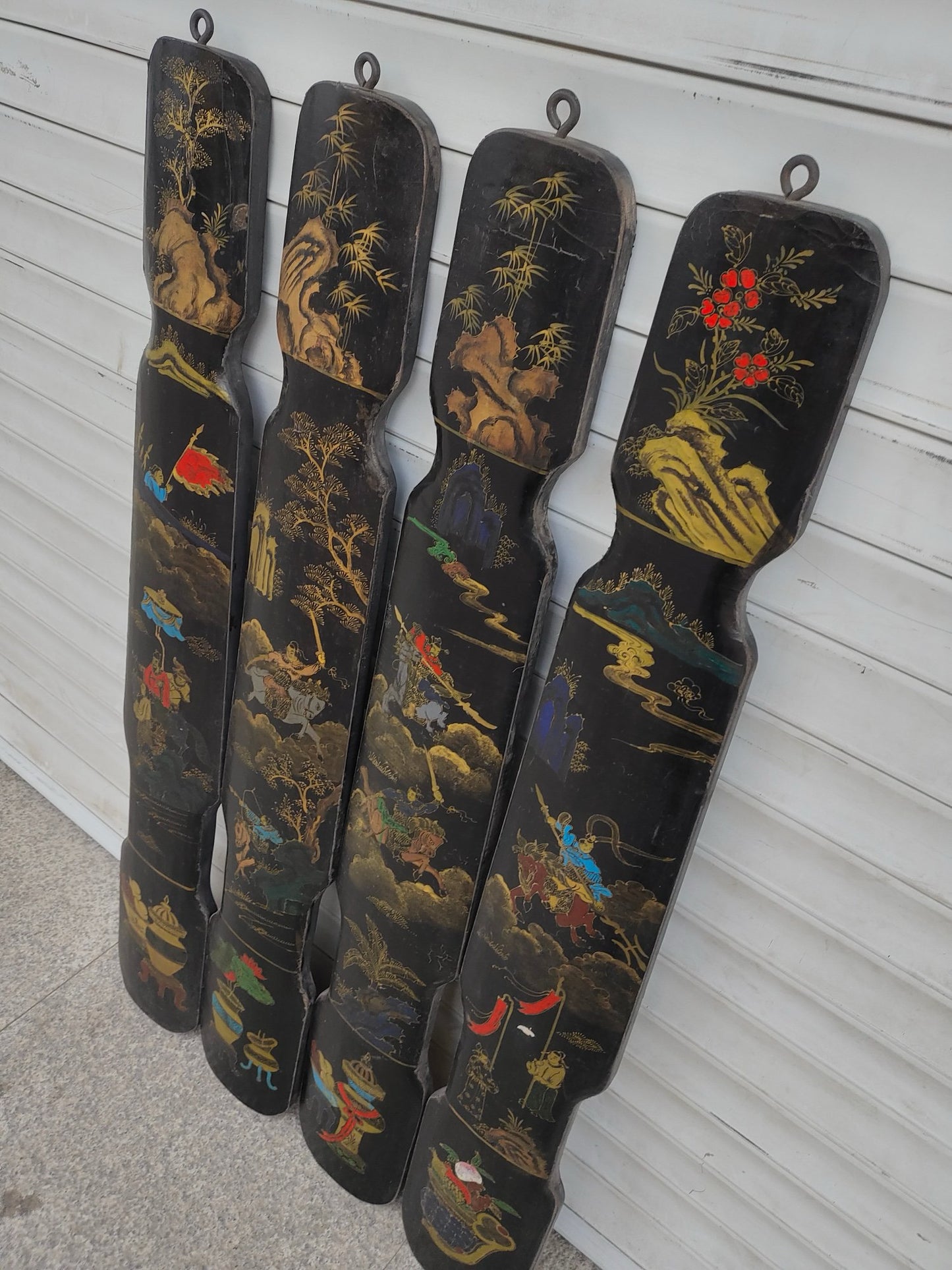 Old Nanmu Lacquerware with Gold Painted Four Screen Hanging Plaques [Qin, Chess, Calligraphy and Painting]