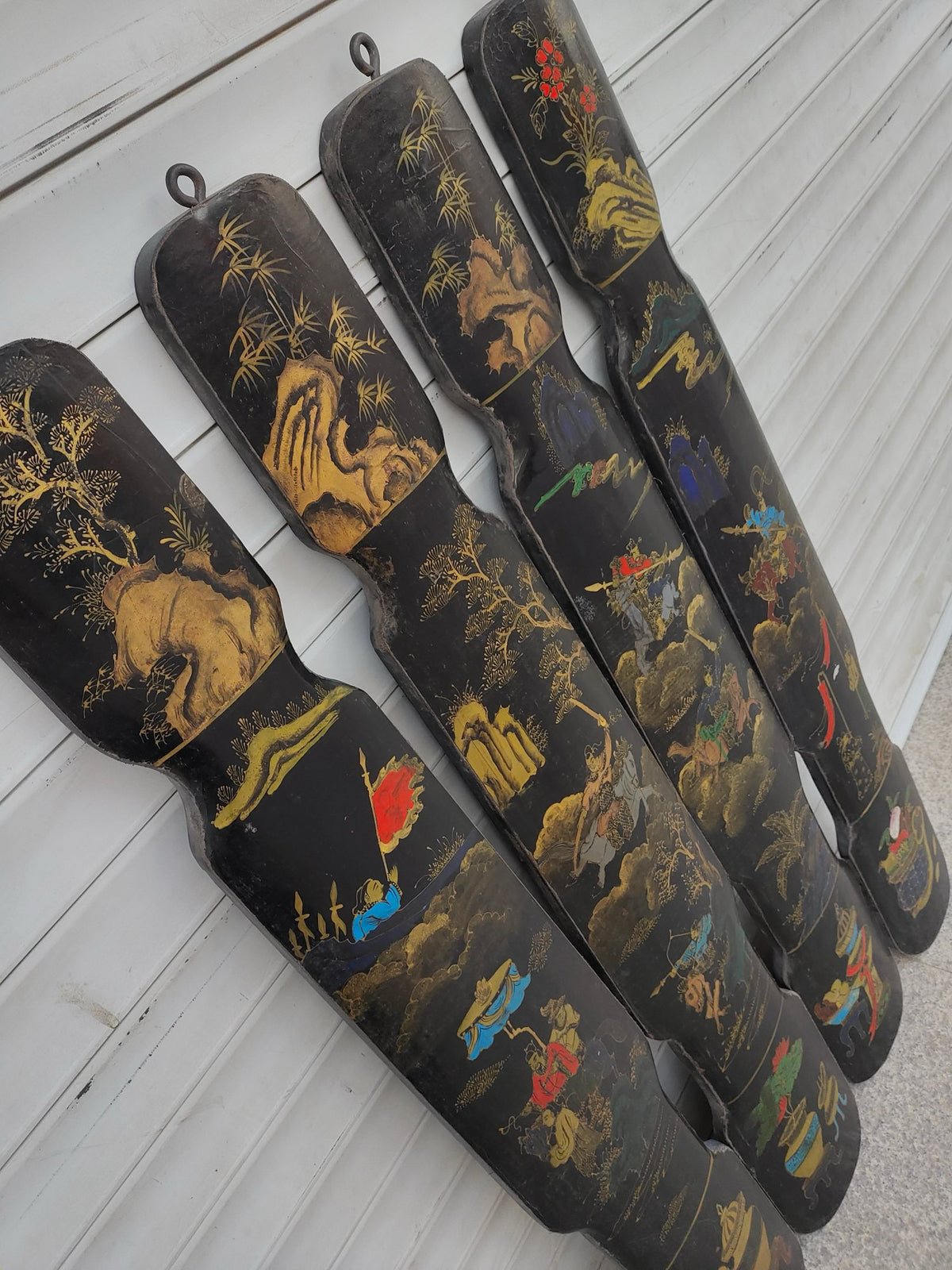 Old Nanmu Lacquerware with Gold Painted Four Screen Hanging Plaques [Qin, Chess, Calligraphy and Painting]