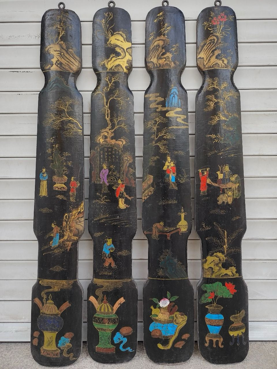 Old Nanmu Lacquerware with Gold Painted Four Screen Hanging Plaques [Qin, Chess, Calligraphy and Painting]