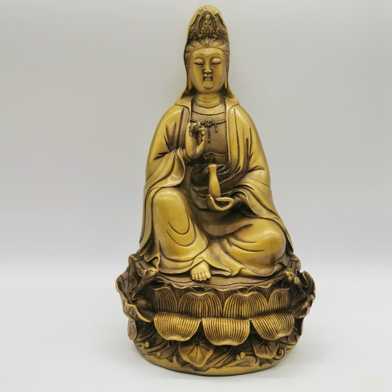 Chinese antique brass seated Guanyin statue