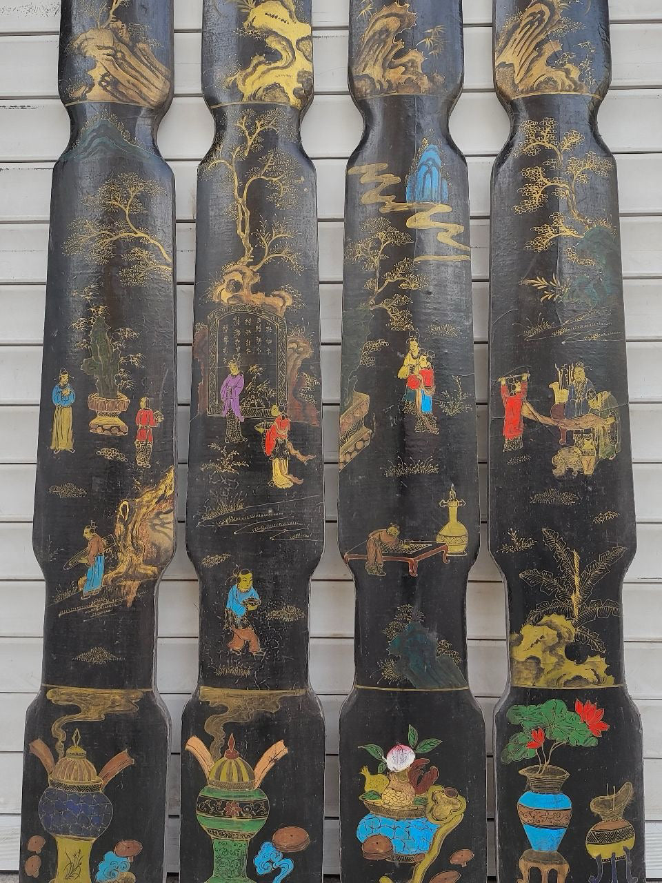 Old Nanmu Lacquerware with Gold Painted Four Screen Hanging Plaques [Qin, Chess, Calligraphy and Painting]