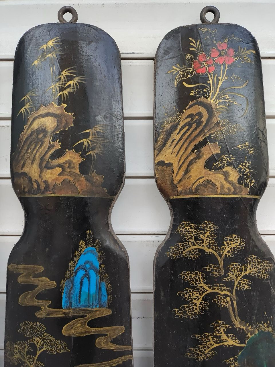 Old Nanmu Lacquerware with Gold Painted Four Screen Hanging Plaques [Qin, Chess, Calligraphy and Painting]
