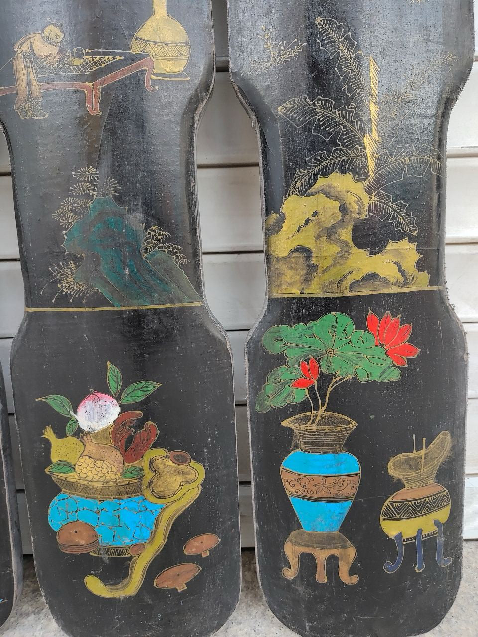 Old Nanmu Lacquerware with Gold Painted Four Screen Hanging Plaques [Qin, Chess, Calligraphy and Painting]