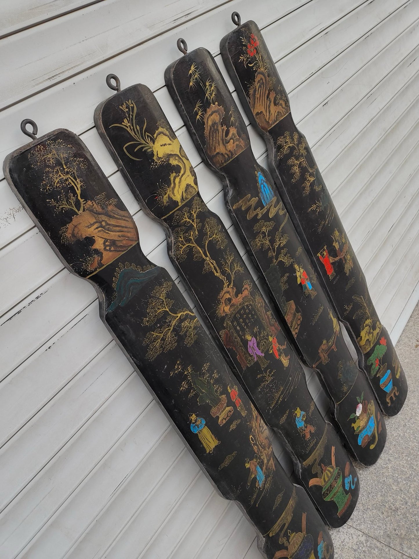 Old Nanmu Lacquerware with Gold Painted Four Screen Hanging Plaques [Qin, Chess, Calligraphy and Painting]