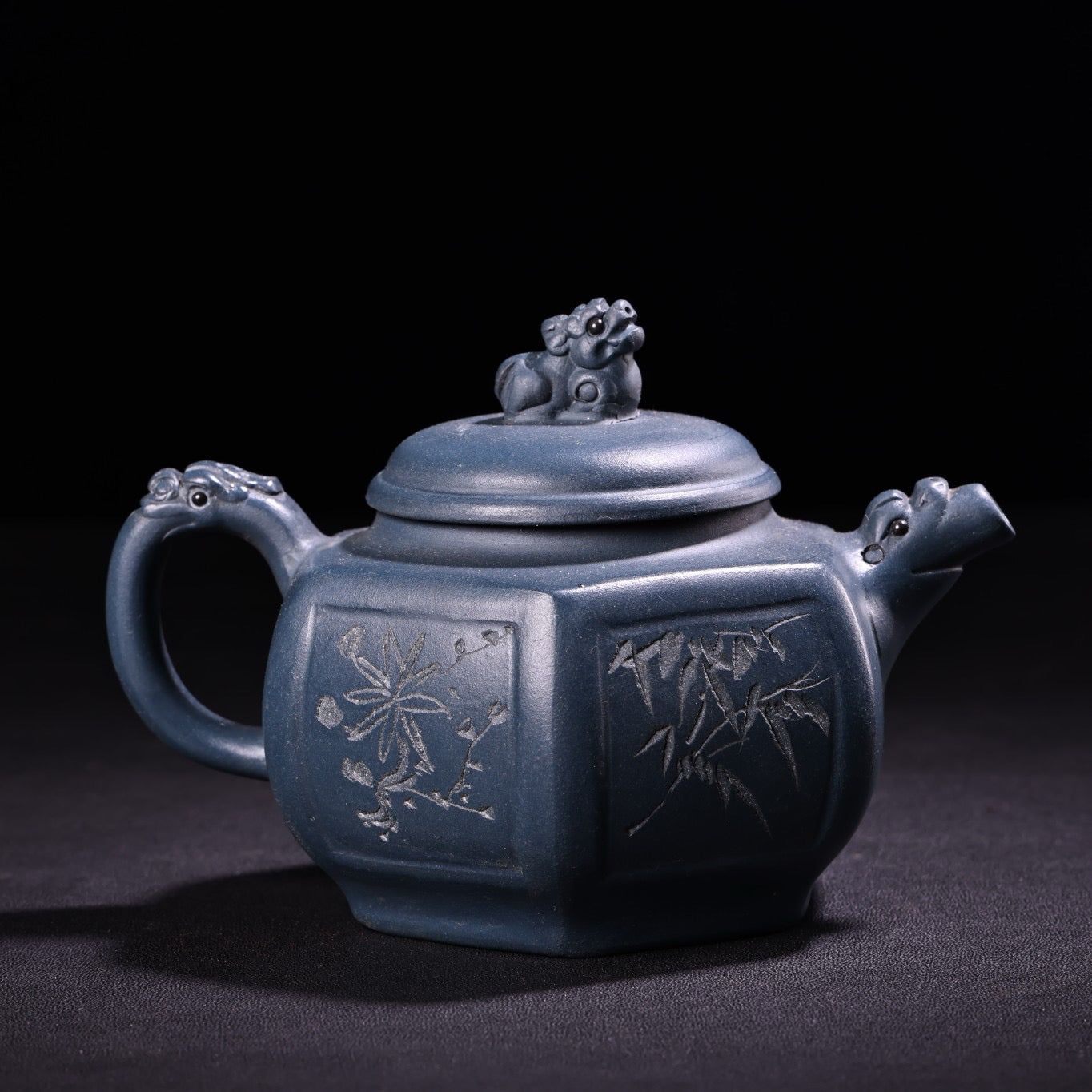 A handmade raw ore azure purple clay teapot