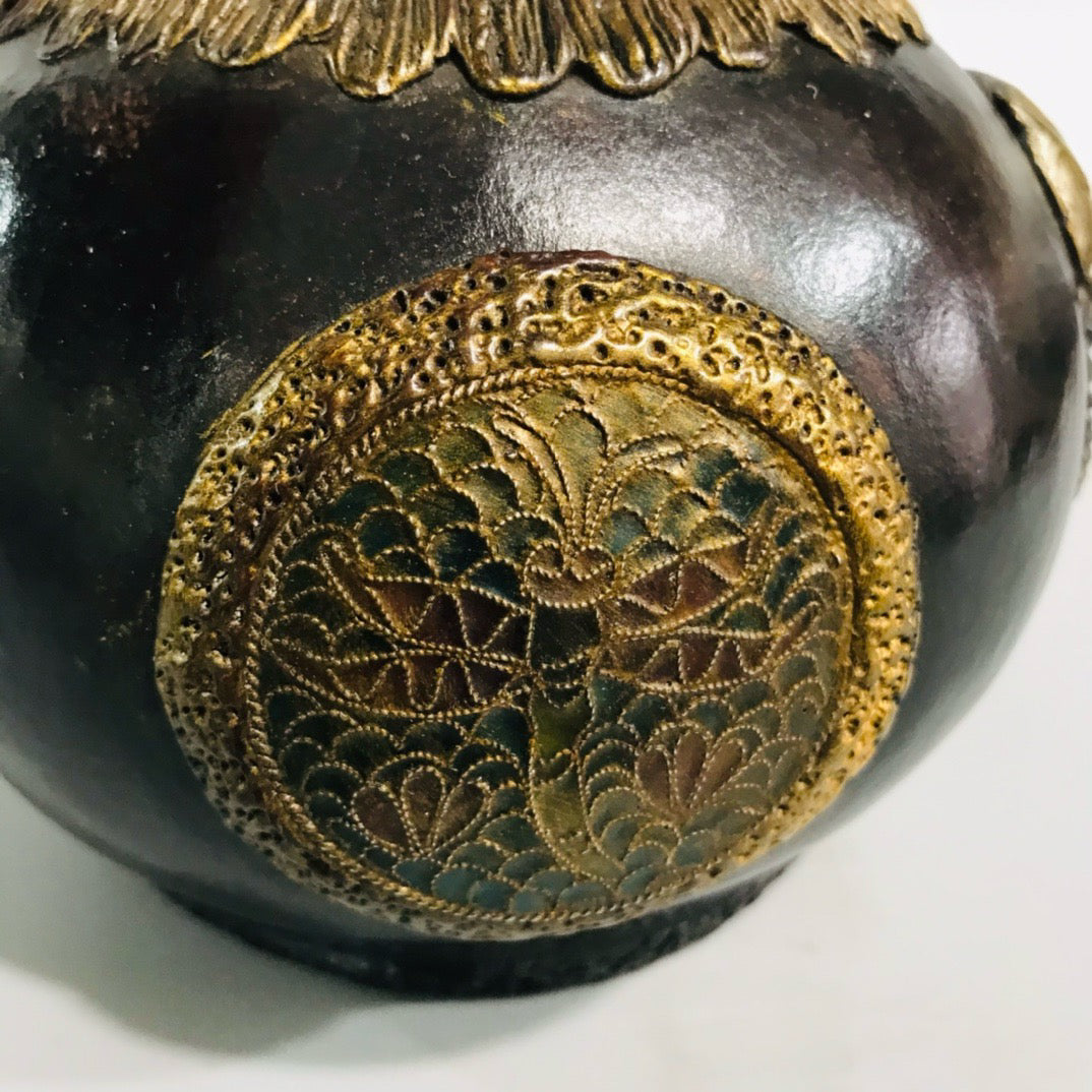Chinese Antique Lacquer Carved Old Gourd Double Beast Jar