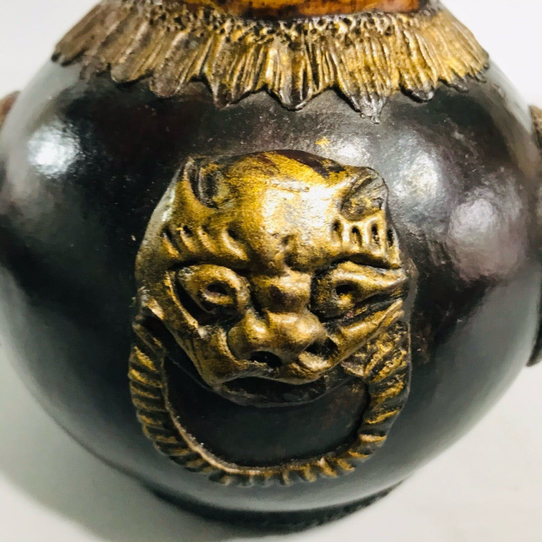 Chinese Antique Lacquer Carved Old Gourd Double Beast Jar