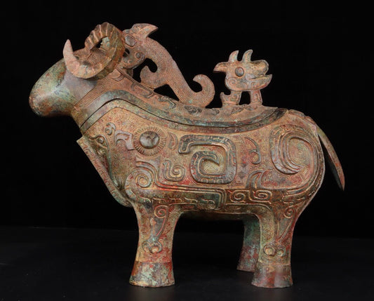 Chinese antique bronze sheep wine