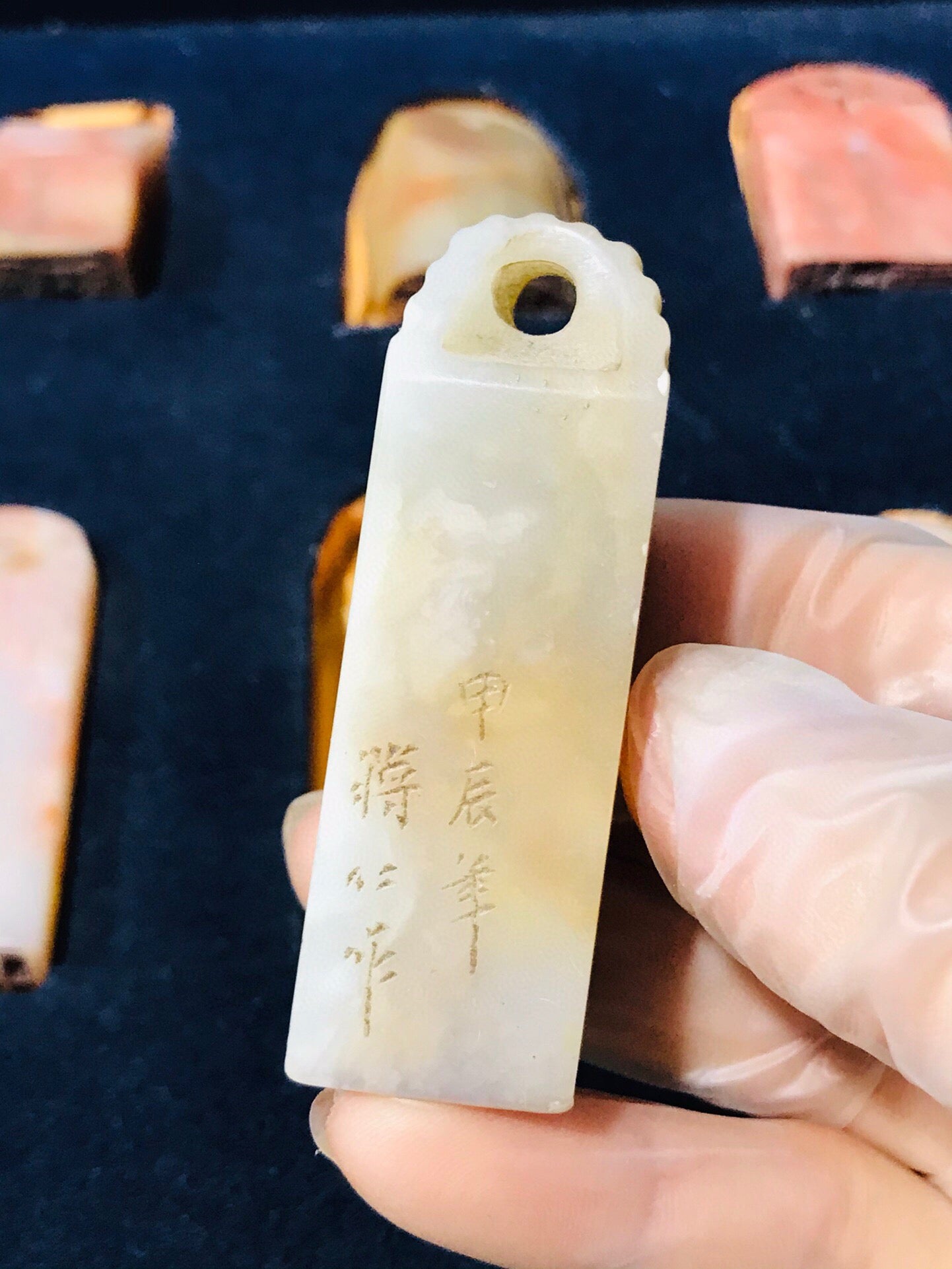 Chinese Antique Shoushan Furong Stone Carving Set Seal
