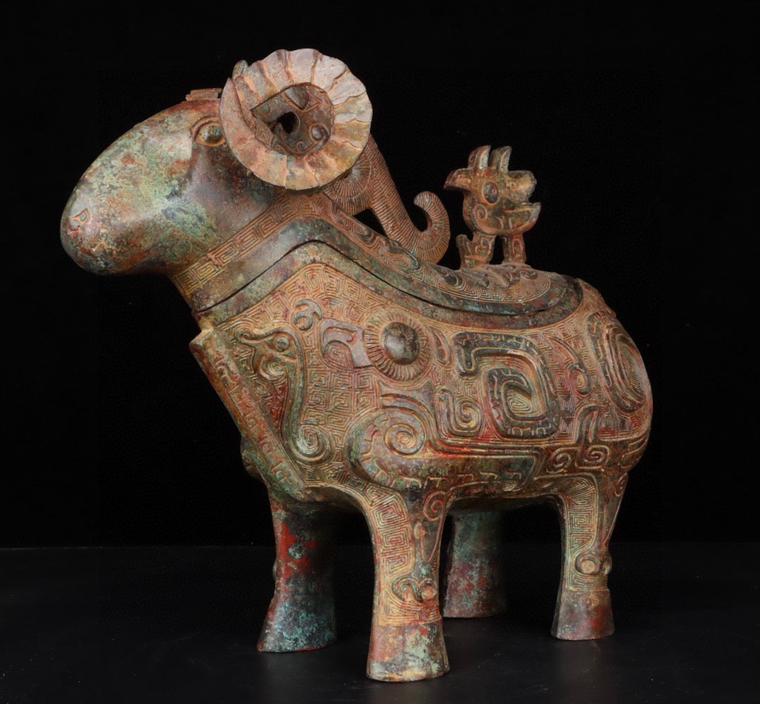Chinese antique bronze sheep wine