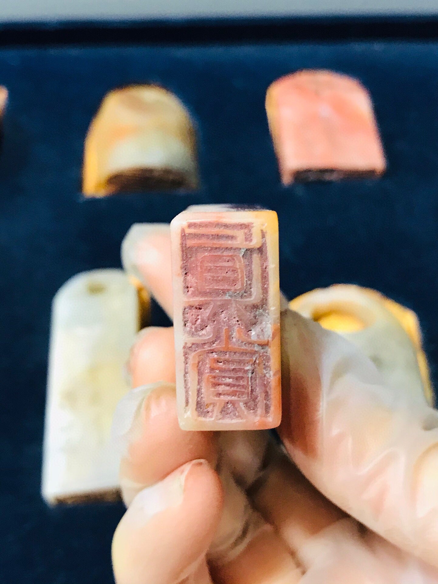 Chinese Antique Shoushan Furong Stone Carving Set Seal