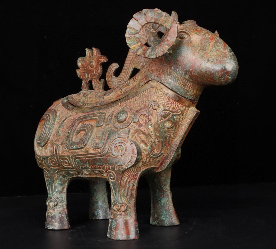 Chinese antique bronze sheep wine