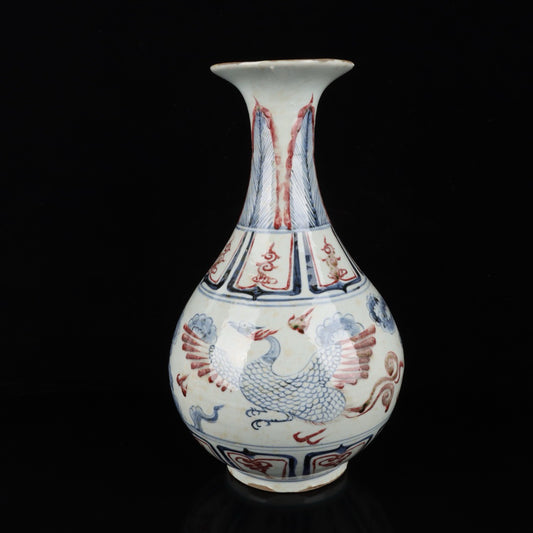 Blue and white glazed jade pot with red phoenix pattern and spring vase