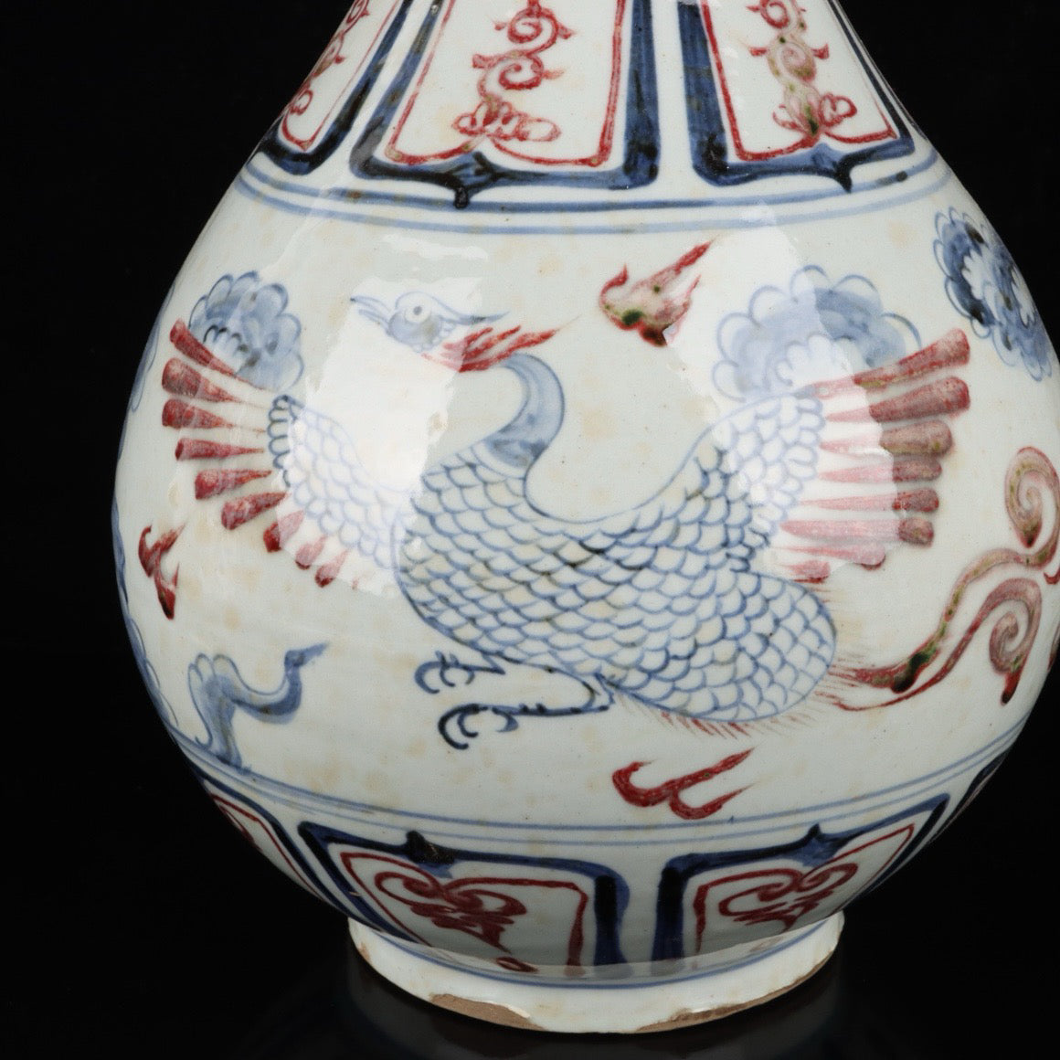 Blue and white glazed jade pot with red phoenix pattern and spring vase