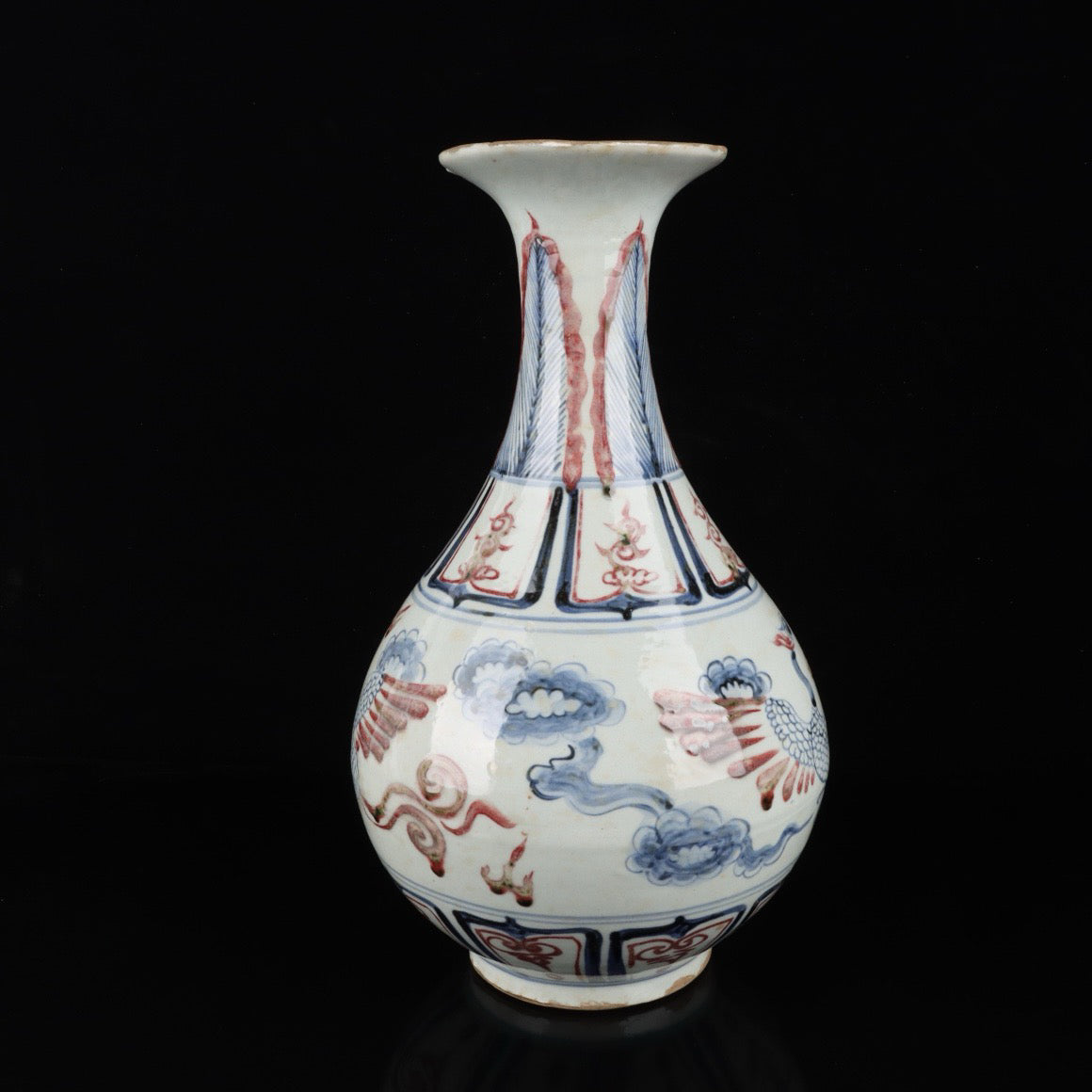 Blue and white glazed jade pot with red phoenix pattern and spring vase