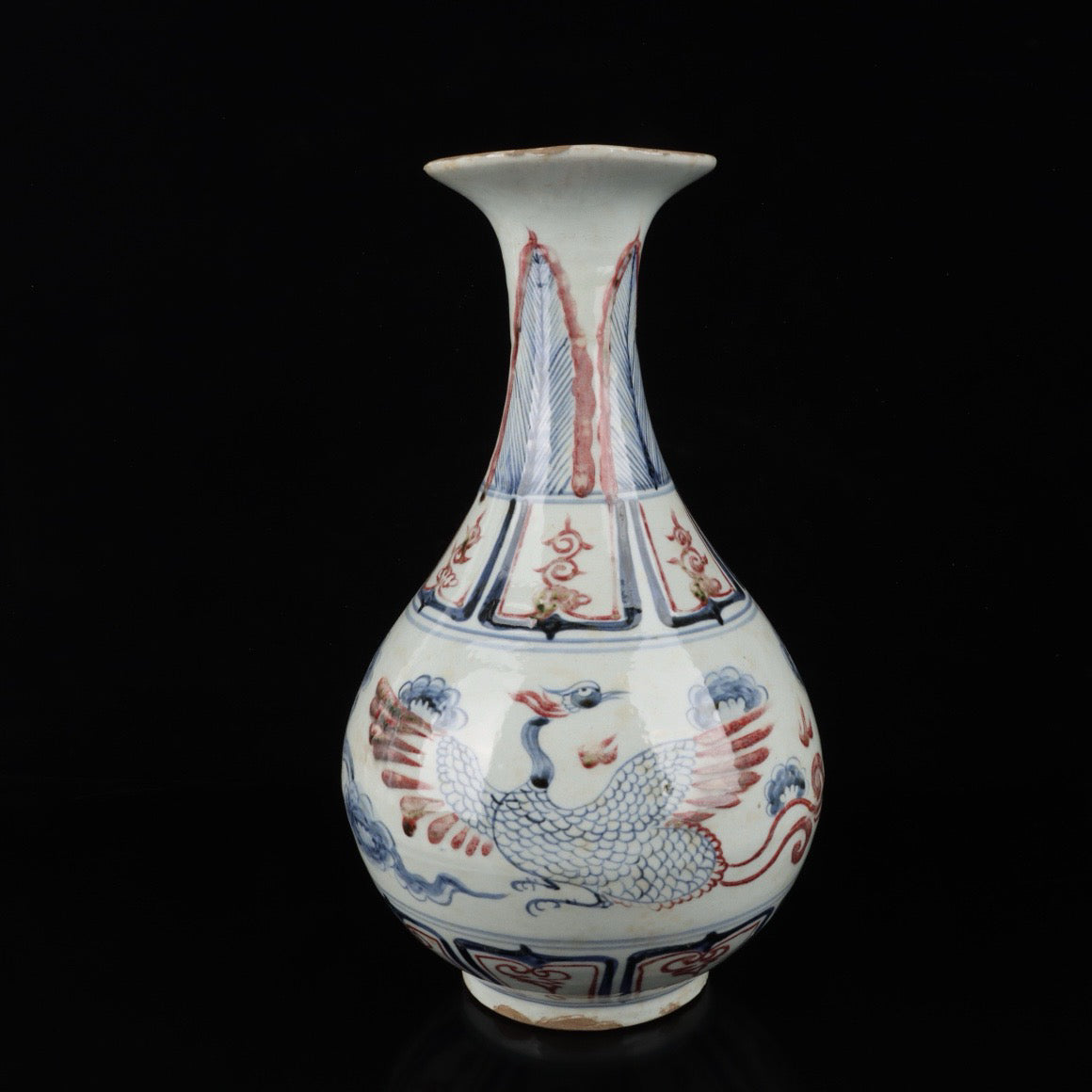 Blue and white glazed jade pot with red phoenix pattern and spring vase