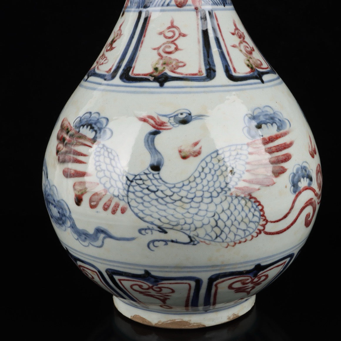 Blue and white glazed jade pot with red phoenix pattern and spring vase