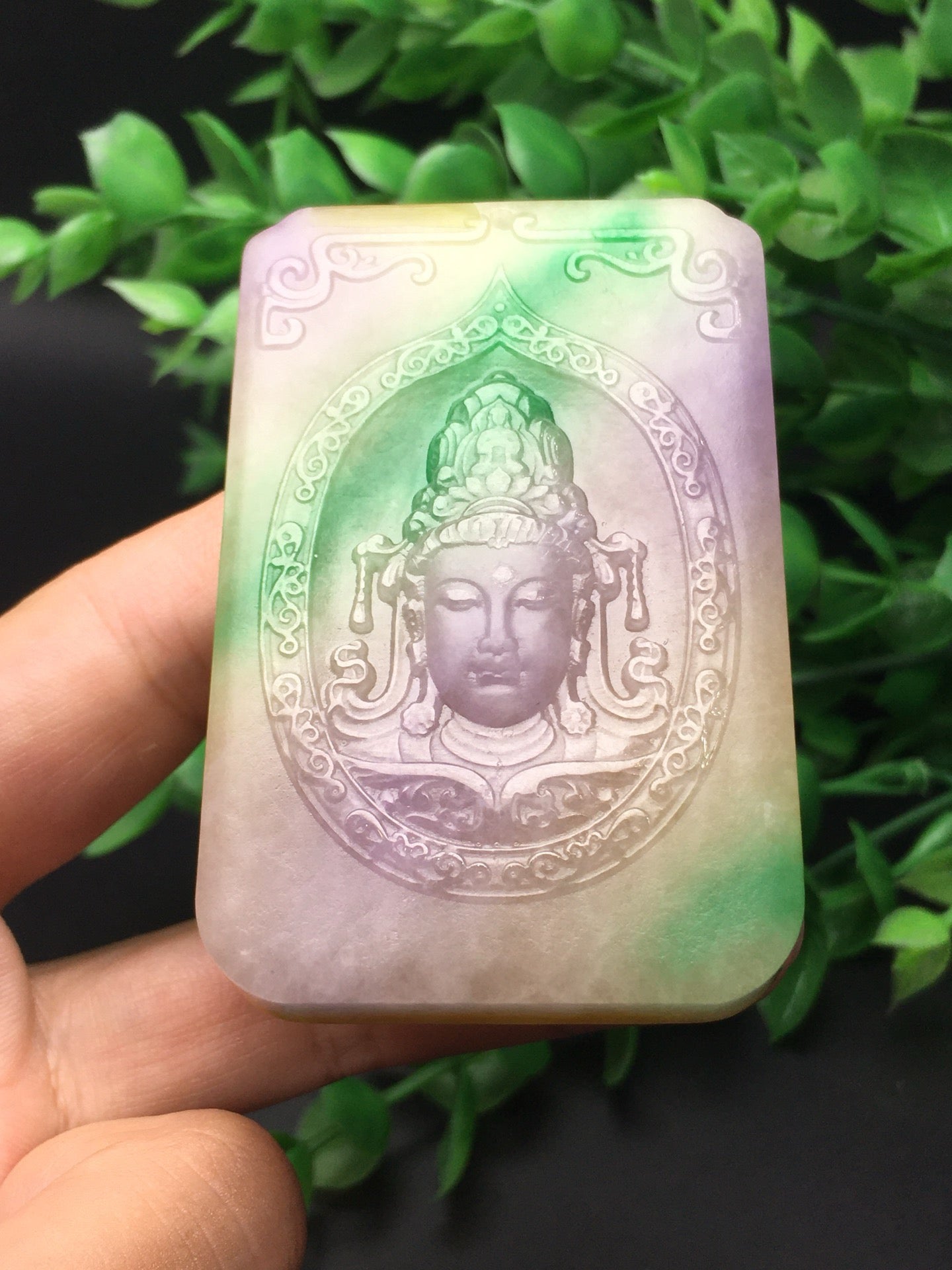 Three color jade plaque frosted Guanyin