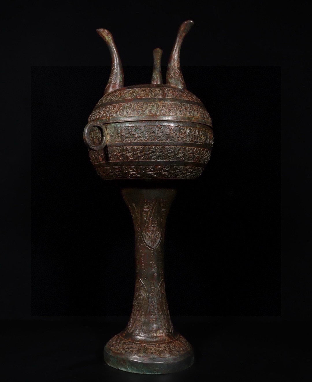 Chinese Antique Bronze Inscription Round Bean