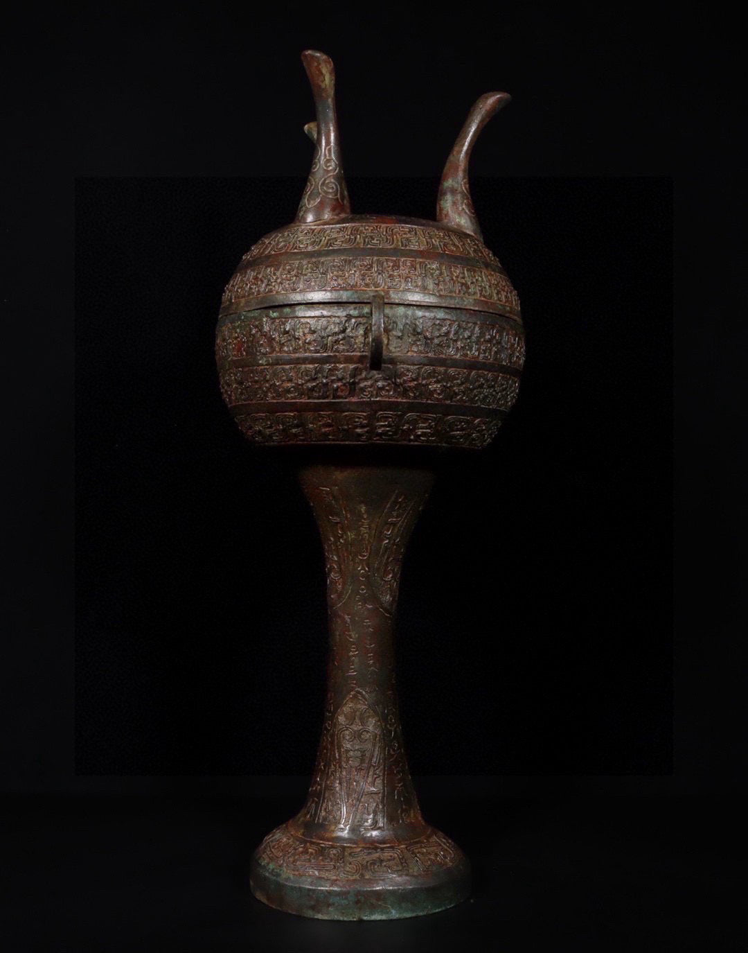 Chinese Antique Bronze Inscription Round Bean