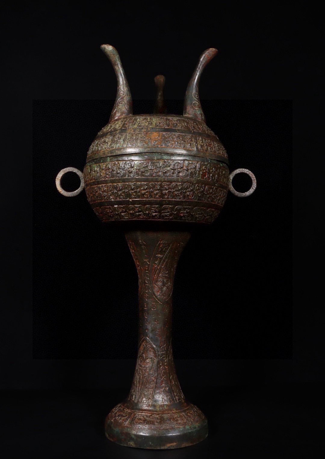 Chinese Antique Bronze Inscription Round Bean