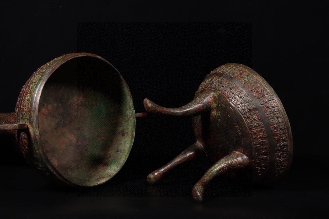 Chinese Antique Bronze Inscription Round Bean