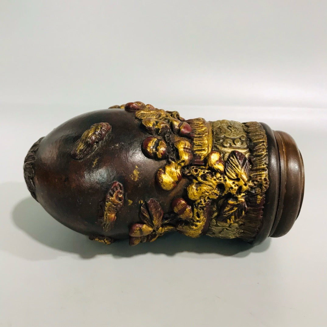 Chinese antique lacquer carved old gourd and cricket jar