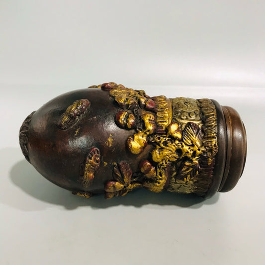Chinese antique lacquer carved old gourd and cricket jar
