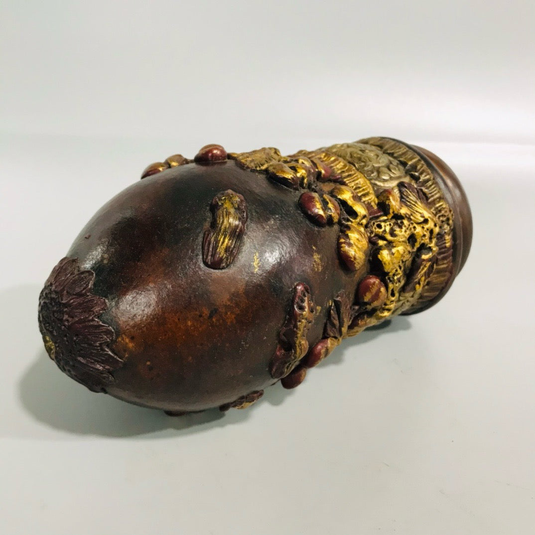 Chinese antique lacquer carved old gourd and cricket jar