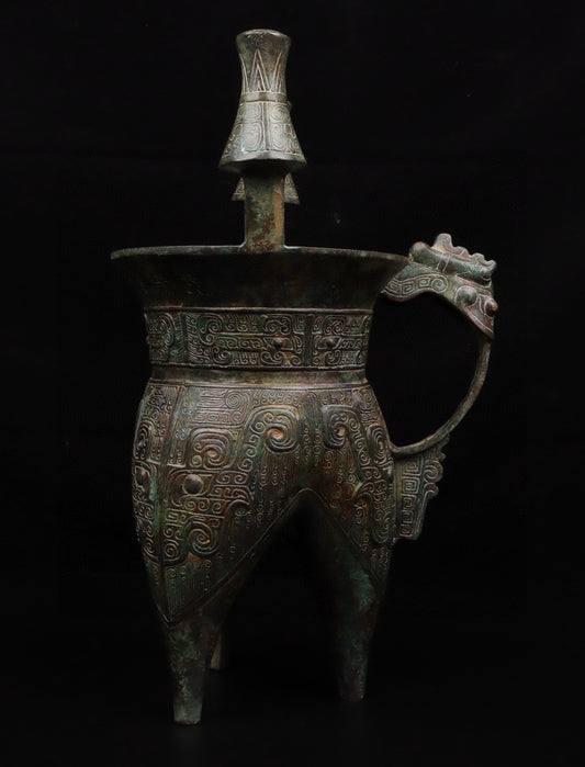 Chinese antique bronze beast faced bronze vessel