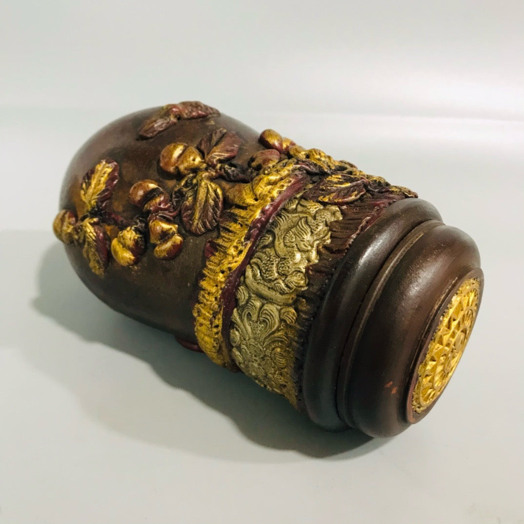 Chinese antique lacquer carved old gourd and cricket jar
