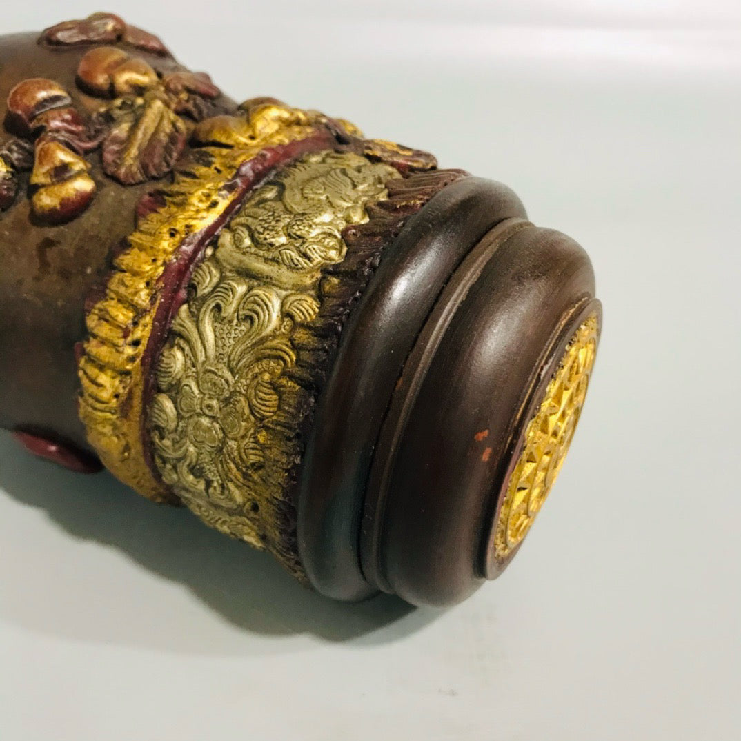 Chinese antique lacquer carved old gourd and cricket jar