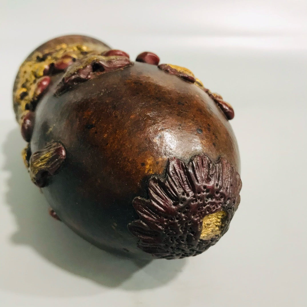 Chinese antique lacquer carved old gourd and cricket jar