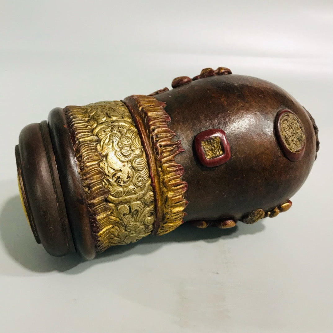 Chinese antique lacquer carved old gourd and cricket jar