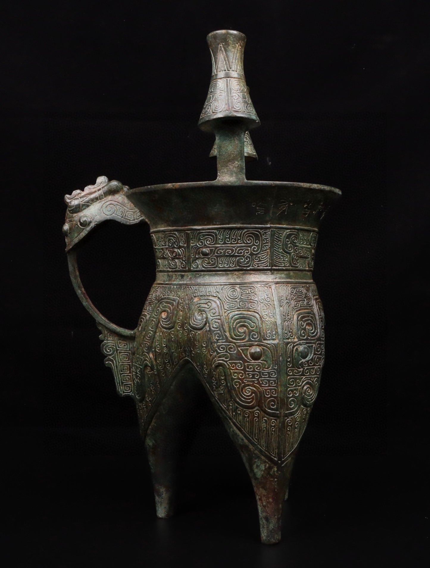 Chinese antique bronze beast faced bronze vessel