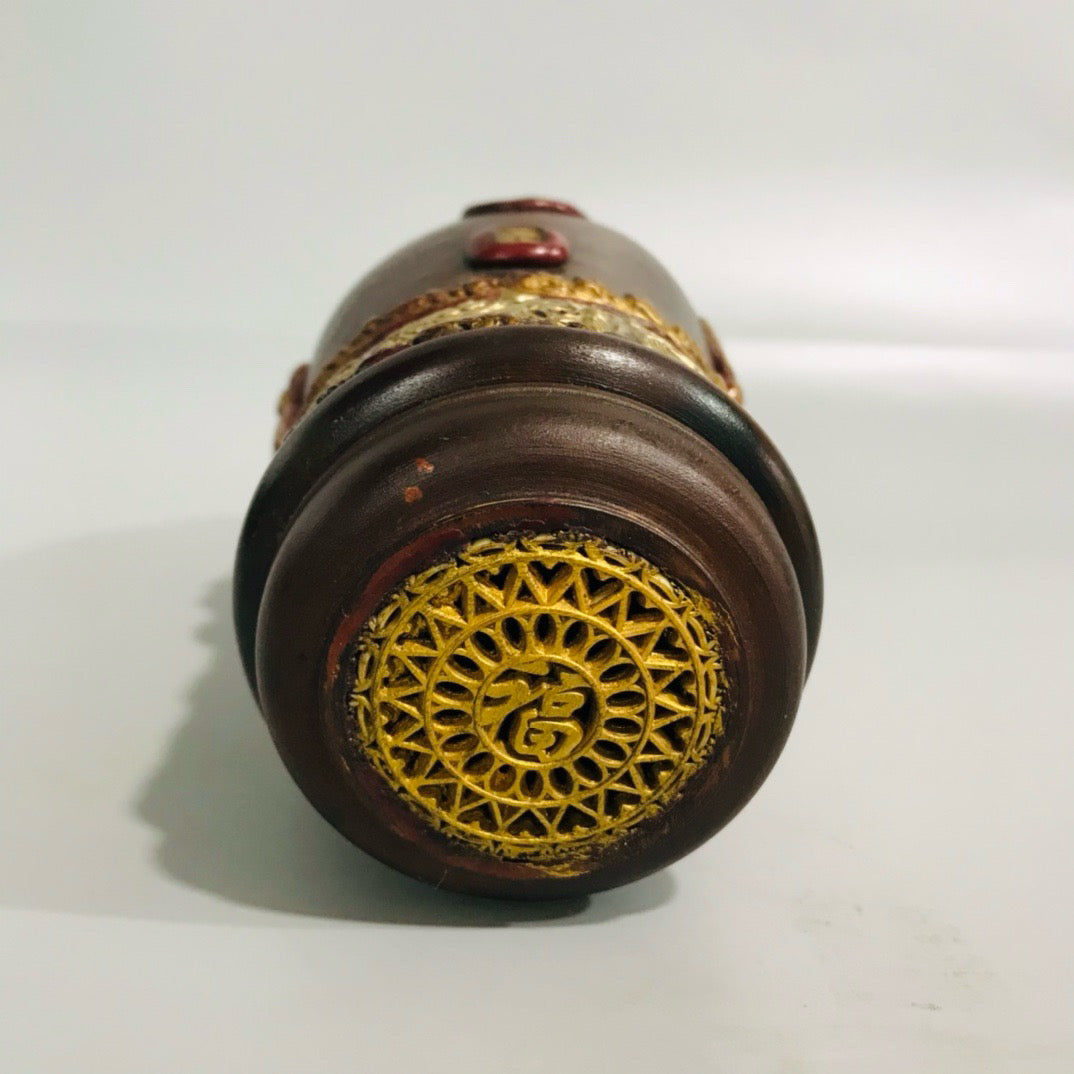 Chinese antique lacquer carved old gourd and cricket jar